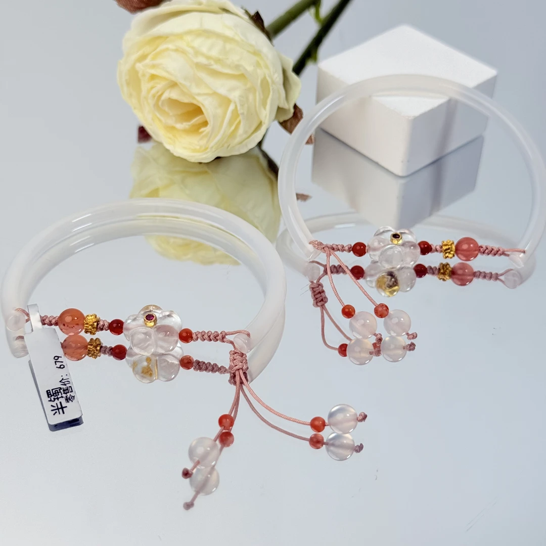 【白水小花半镯】玉髓白水晶半镯手镯面小仙多样性发其一