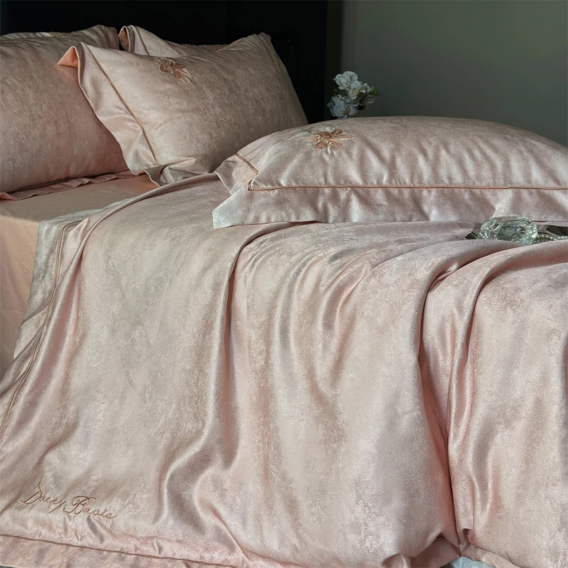 轻奢风提花100S长绒棉四件套全棉纯棉高级感咖色床单被套床上用品
