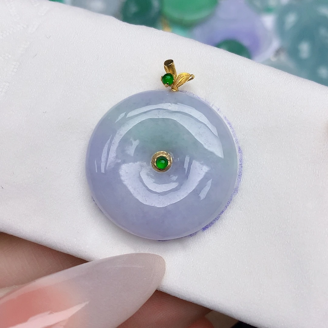 翡翠18K金镶嵌颈饰天然缅甸翡翠a货百元以上9元证书费自理