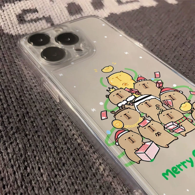 发财圣诞树水豚太空手机壳适用于苹果16透明iphone14保护壳1512
