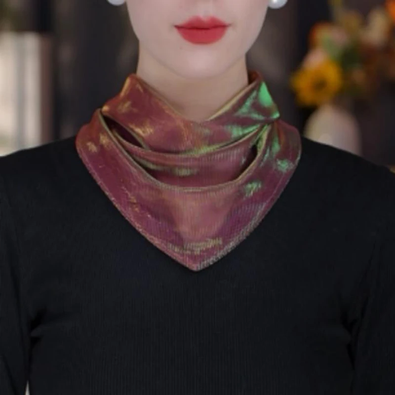 2025春夏新款护颈炫彩磁扣三角巾百搭贝珠领巾护颈遮颈纹围巾女