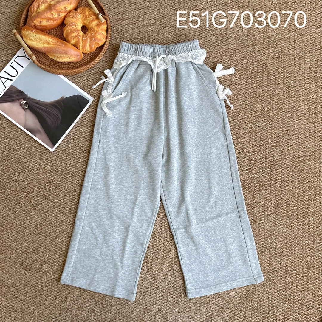 女童春季2025新款洋气花边宽松直筒百搭运动休闲裤E51G703070
