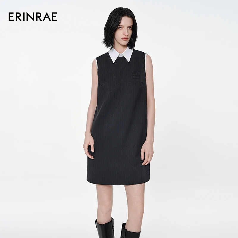 ERINRAE/艾琳睿25春季灰色条纹假两件连衣裙EH181291PL20