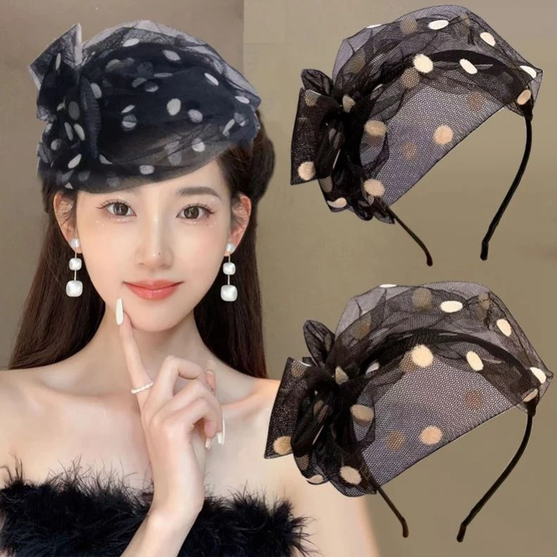 波点发箍遮白发发卡女夏2025新款蝴蝶结宽边发捆复古头箍时尚发饰