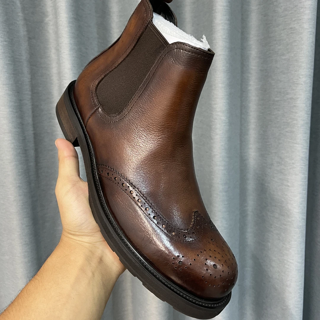 手工 经典款 牛皮男鞋 加绒