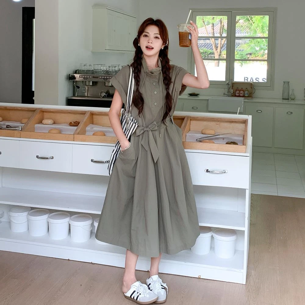 巨好看绿色工装连衣裙女2025夏季新款今年流行爆款小个子收腰裙子