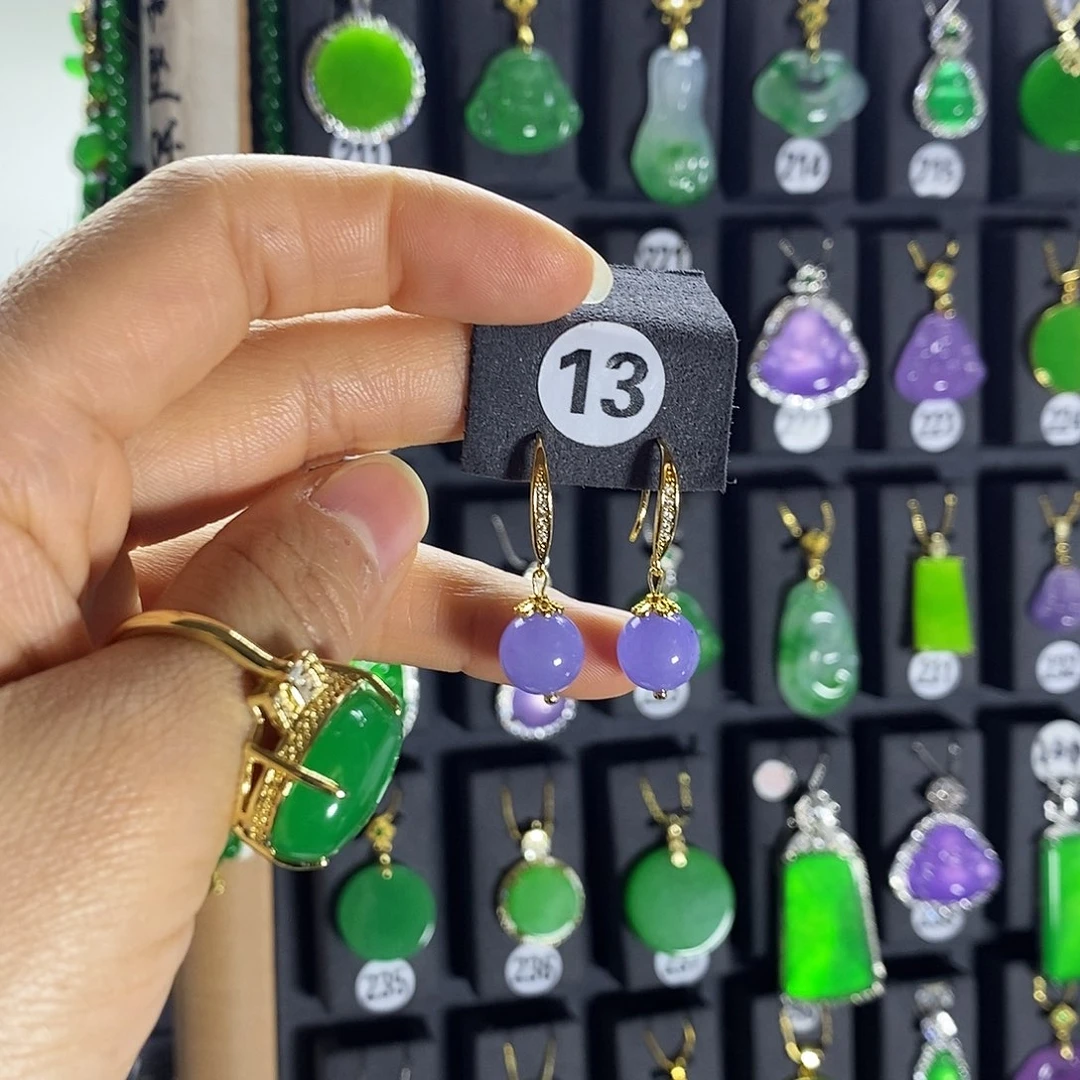 银S925镶嵌翡翠耳饰13