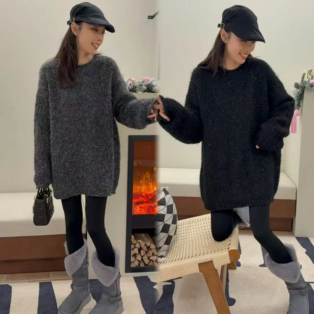 新年亮片显瘦时尚百搭针织慵懒风套头毛衣#24484