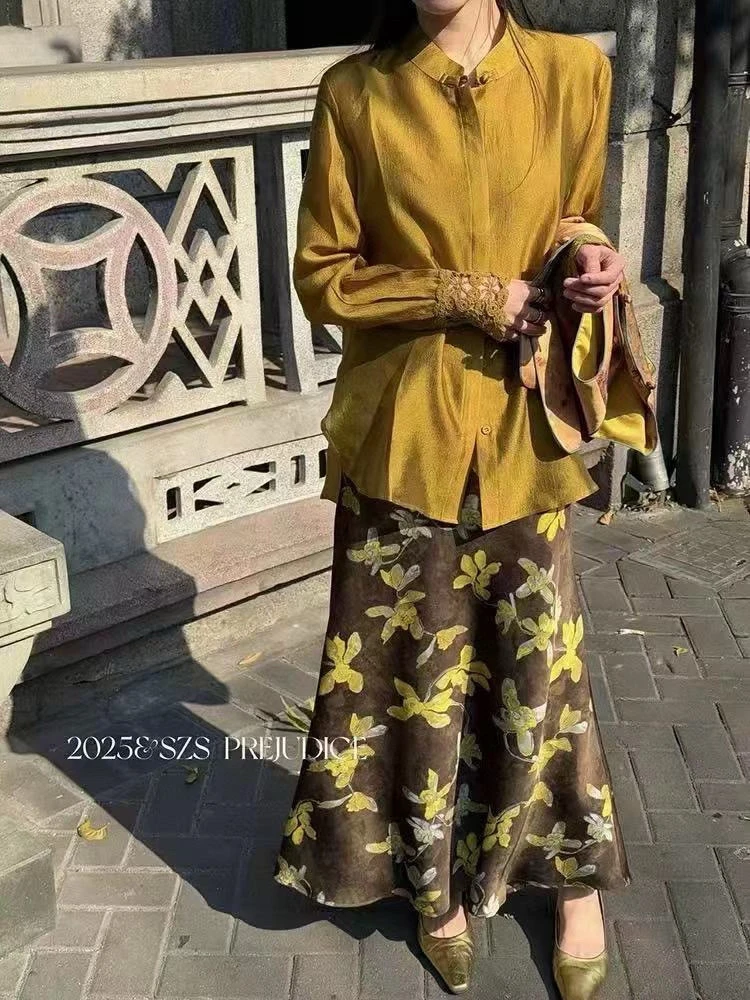 法式气质复古显瘦碎花鱼尾裙垂坠感百搭半身裙中长款