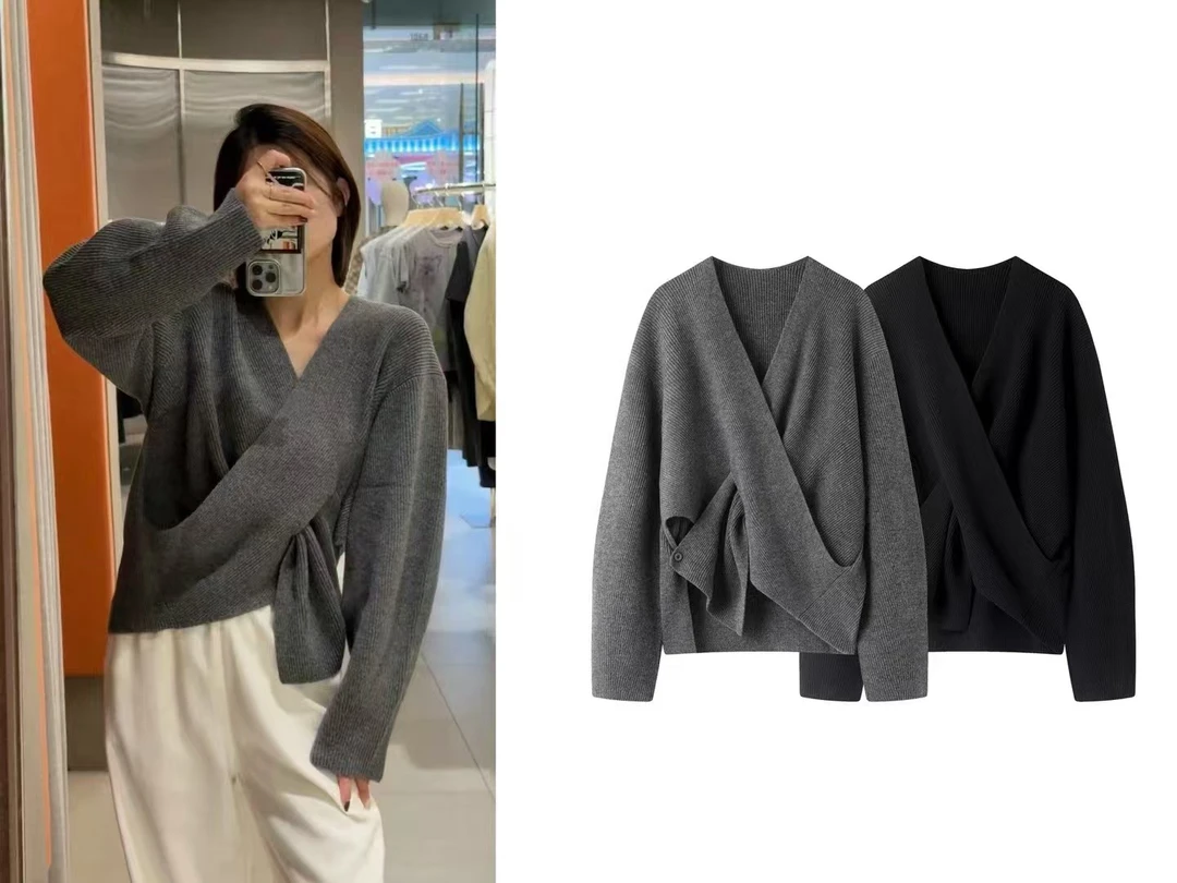 25秋冬新款羊毛针织不规则交叉长袖女开衫【8004】