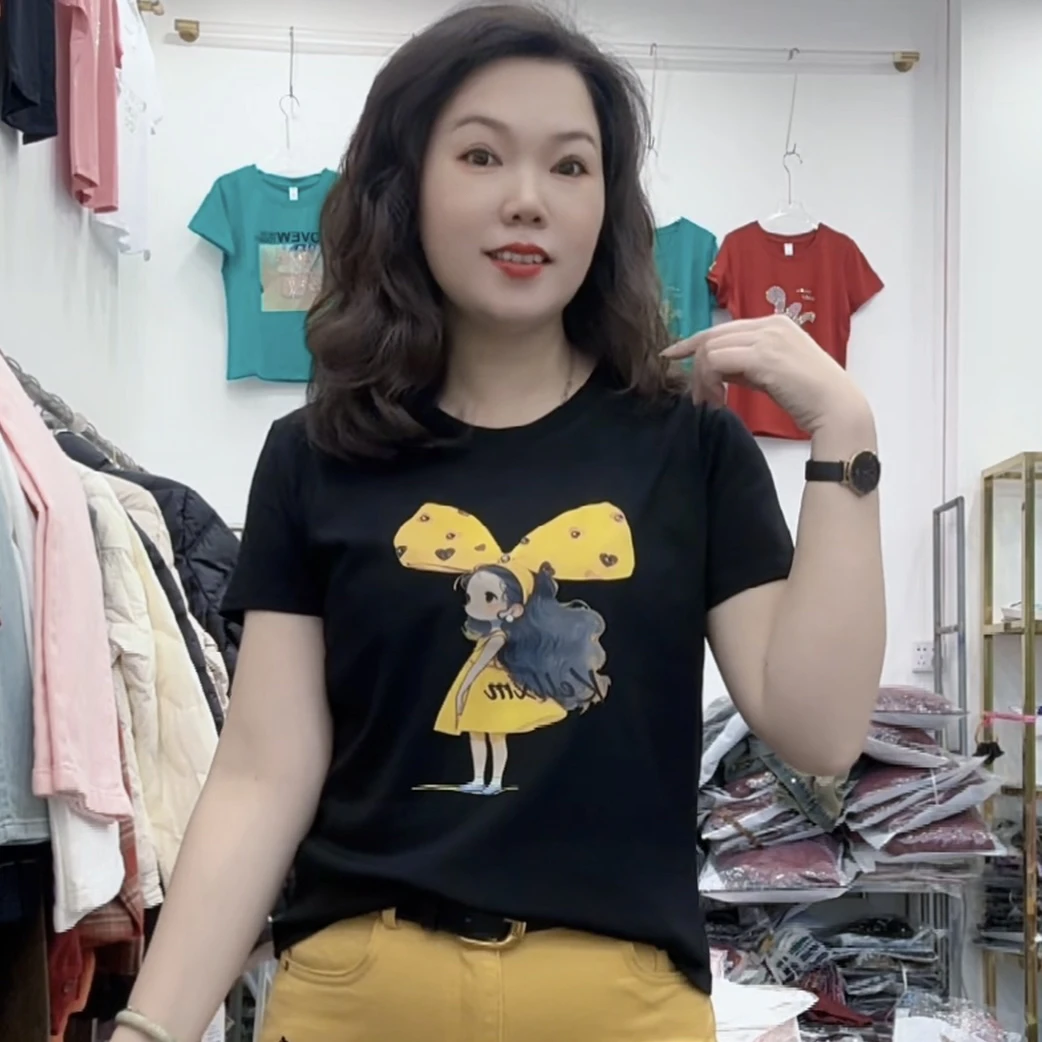 （芬芬家）新款时尚百搭修身显瘦气质短袖T恤55515