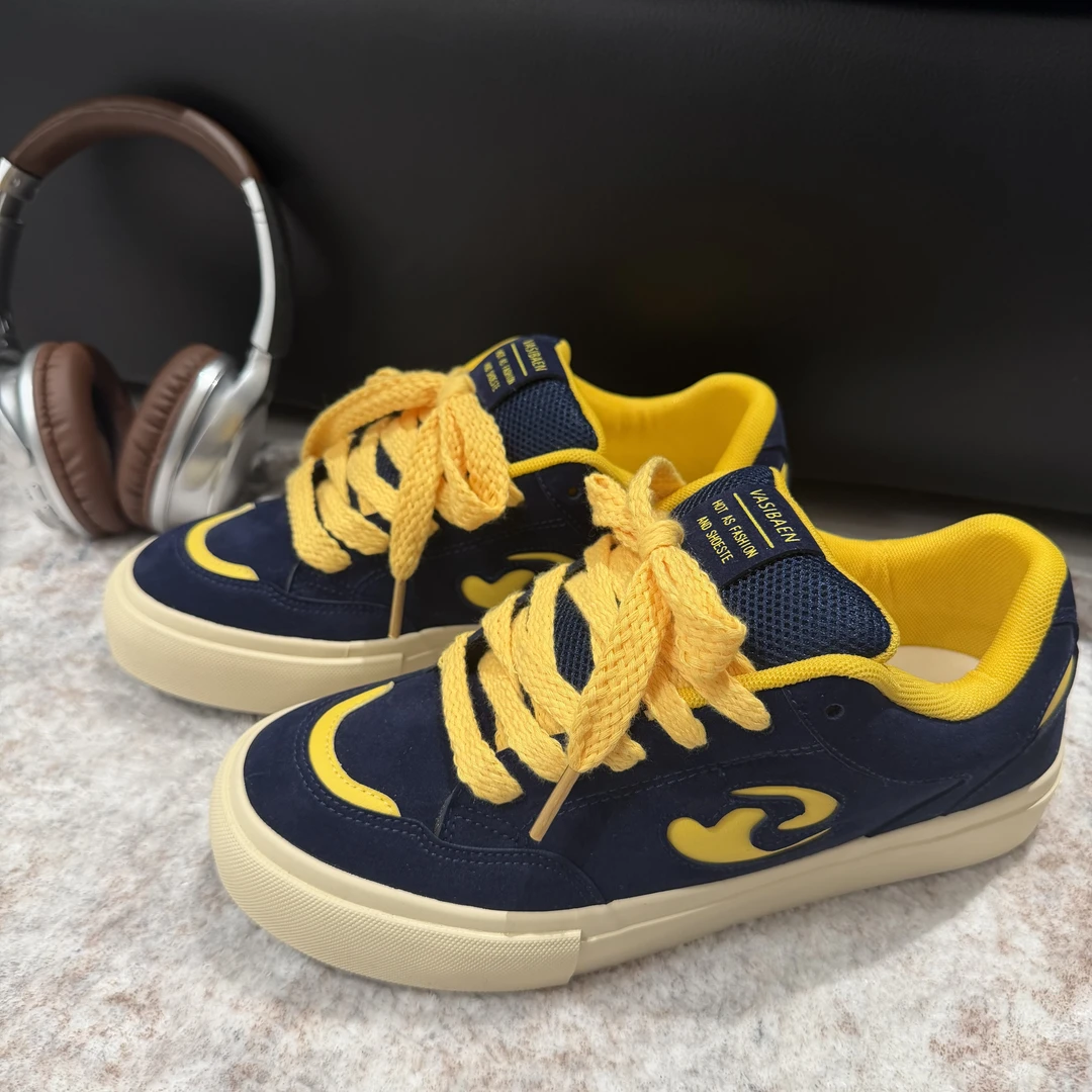 KUWUU2025秋冬新款男鞋设计拼色痞帅板鞋厚底男士鞋子男款鞋子