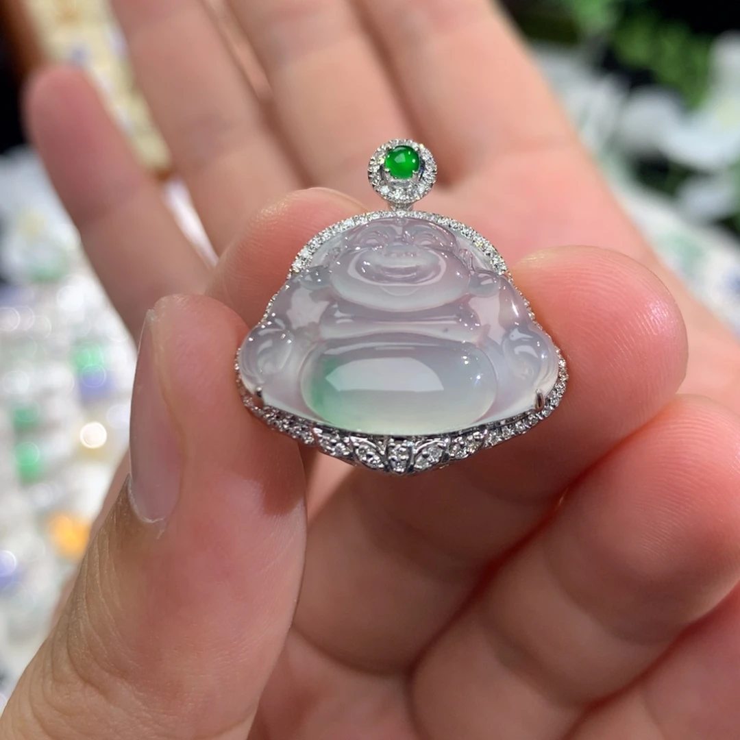吊坠(不含链)18K金镶嵌翡翠佛公