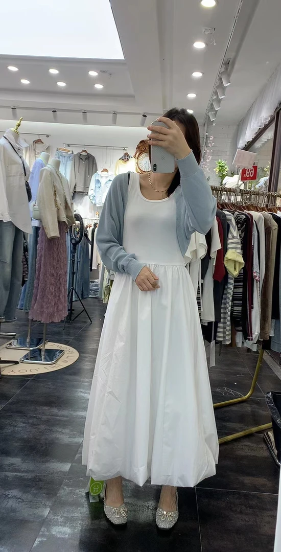 春夏新品短款针织外搭连衣裙两件套时尚小清新洋气校园风显高显瘦