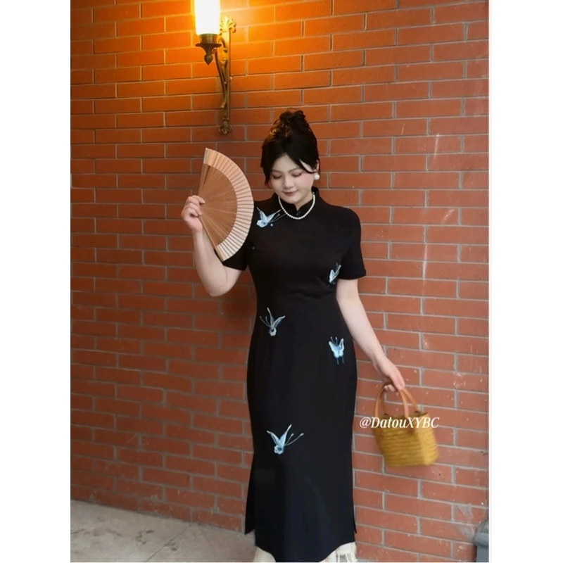 哒头.Studio【蝶语】微胖mm2025大码文艺气质明艳感改良旗袍连衣裙