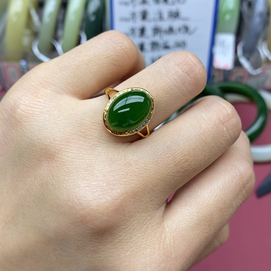 和田玉戒指银S925镶嵌