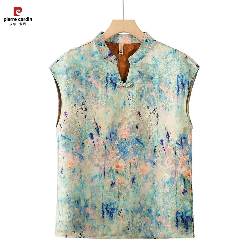 皮尔卡丹年轻妈妈夏装旗袍上衣2025新款印花恤女新中式国风洋派减