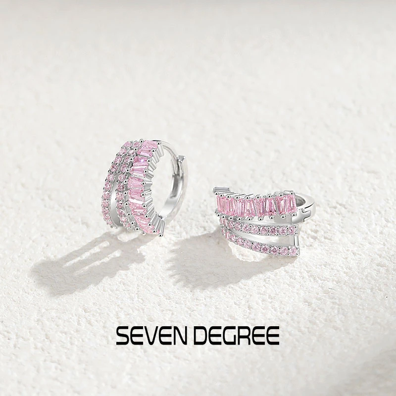 七度 925银合成锆石耳饰 耳环女多层闪亮粉锆轻奢高级感灵动耳坠