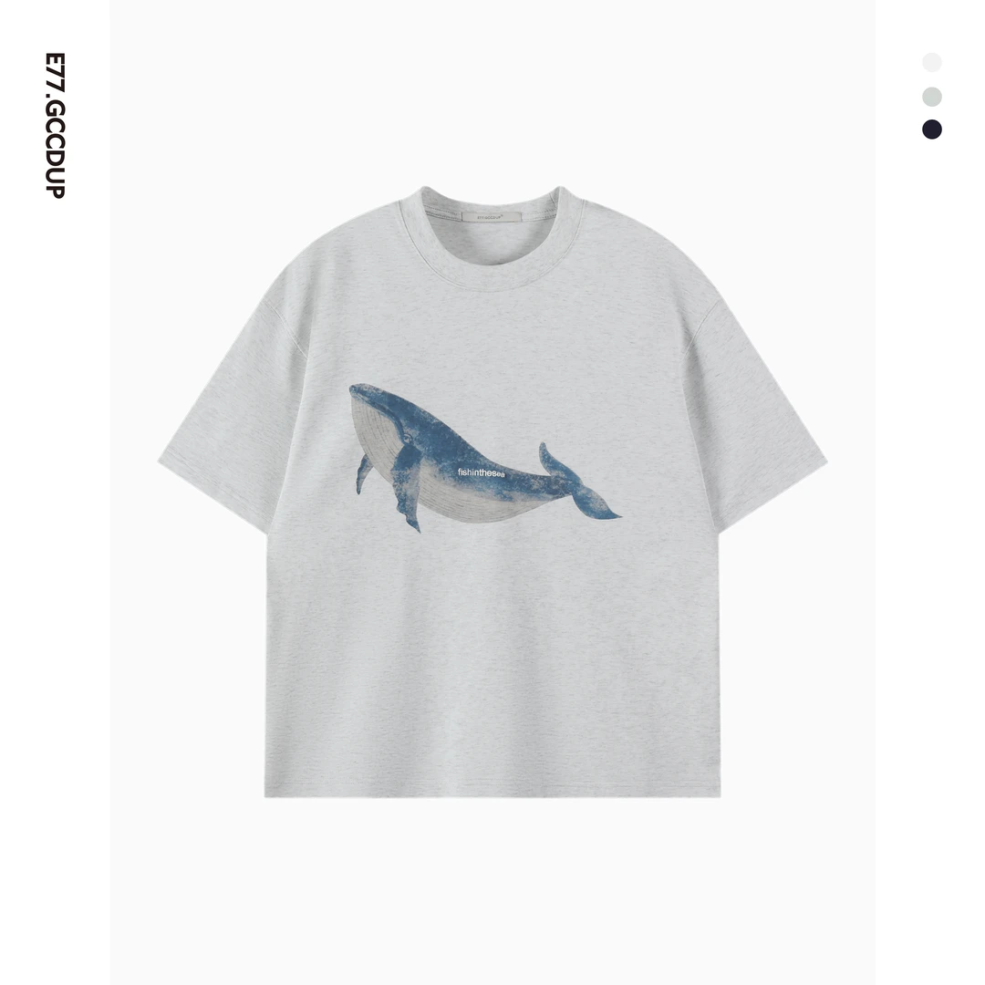 GCCDUPE77夏季鲸鱼休闲百搭潮流美式短袖时尚高级感男装T恤2655