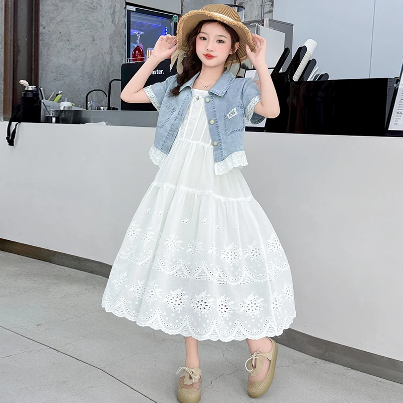 女童夏季连衣裙6-12岁潮款独特漂亮裙子女孩公主裙牛仔外套两件套