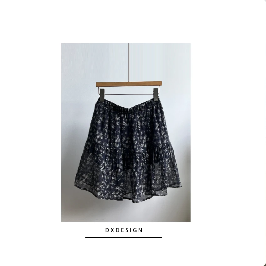 仲夏度假 复古设计感印花辣妹A字短裙 高腰显瘦碎花伞裙 中长半裙