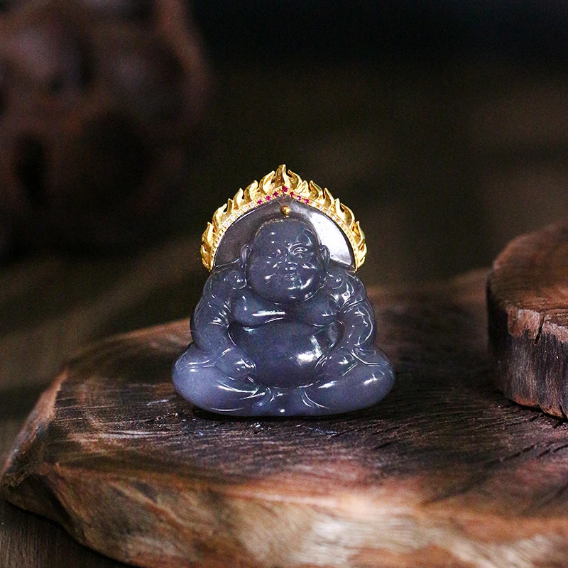 和田玉吊坠烟紫佛公【8054AM】