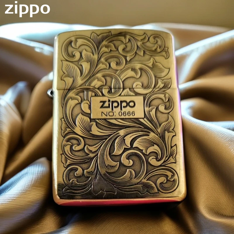 ZIPPO/之宝打火机蚊版五面唐草浮雕黄铜盔甲正品男士防风煤油DYJ1