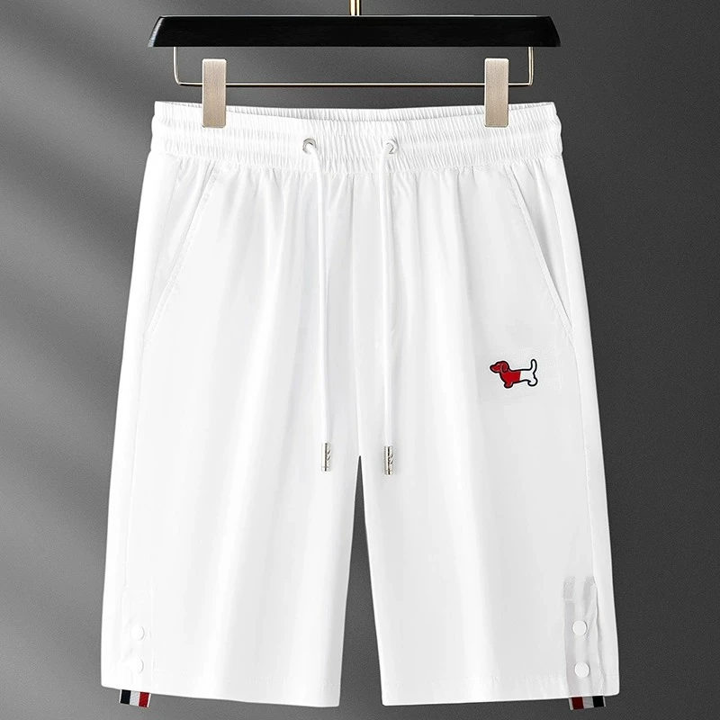高端时尚夏季冰丝速干白色五分中裤男士薄款宽松直筒运动休闲短裤