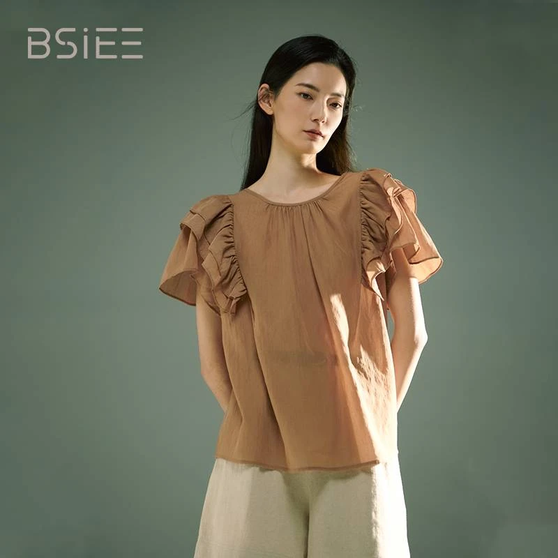 BSIEE/本涩荷叶边打底衫显瘦气质法式设计感