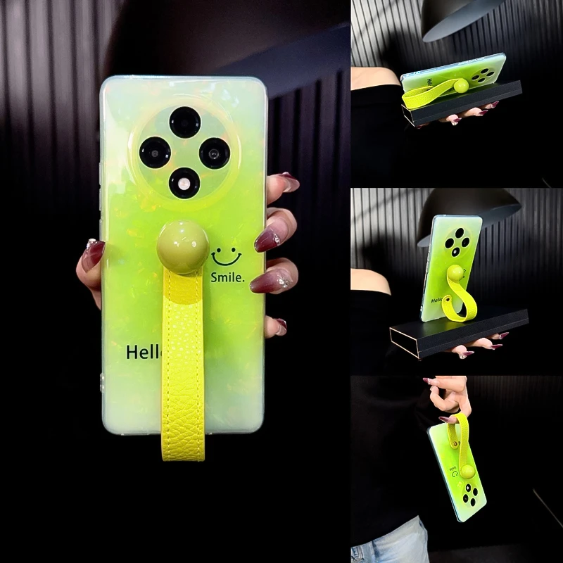 适用oppoa3pro手机壳新款a3pro套oppo贝壳纹渐变色简约笑脸腕带女