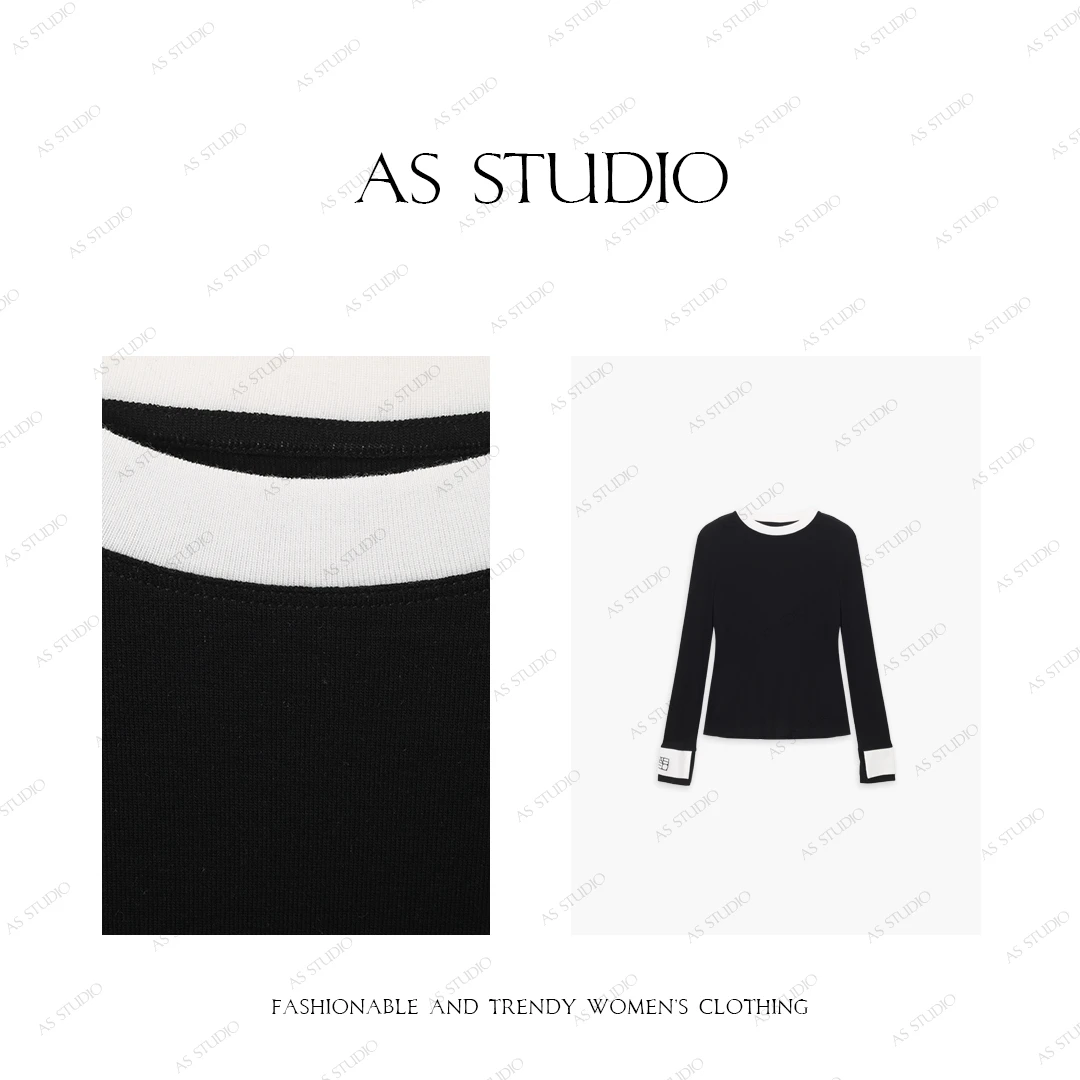 【AS白领】25新好穿假两件百搭天丝羊毛打底衫AS25CCS1180