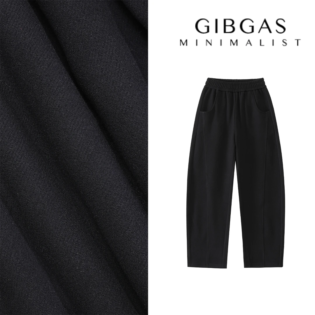 [吉卡思]冬款上新加绒高腰效果松紧腰百搭休闲裤阔腿裤裤子阔腿