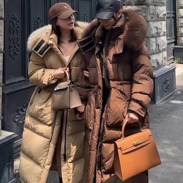 加长款大码女装反季大毛领羽绒服推荐品牌下架女装过膝保暖加厚