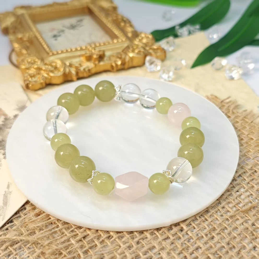 《翠雨》粉水晶随形和田手链10(多样发其一) SS88