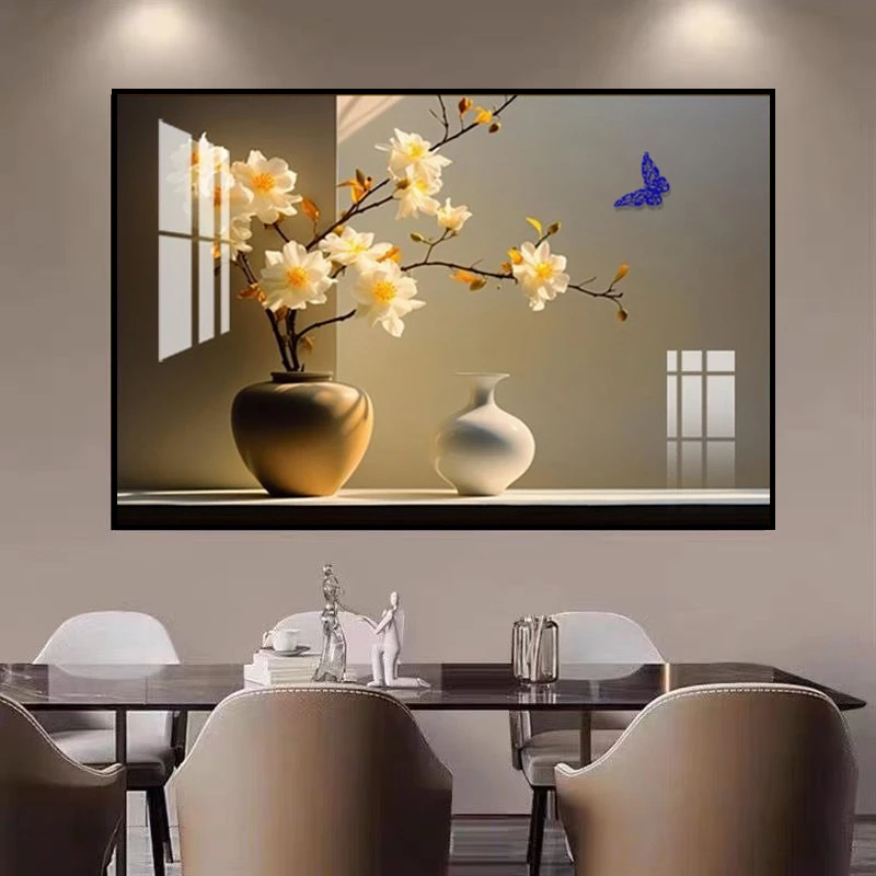 装饰画花瓶楼梯间挂画卧室晶瓷画遮挡画单幅餐厅挂画