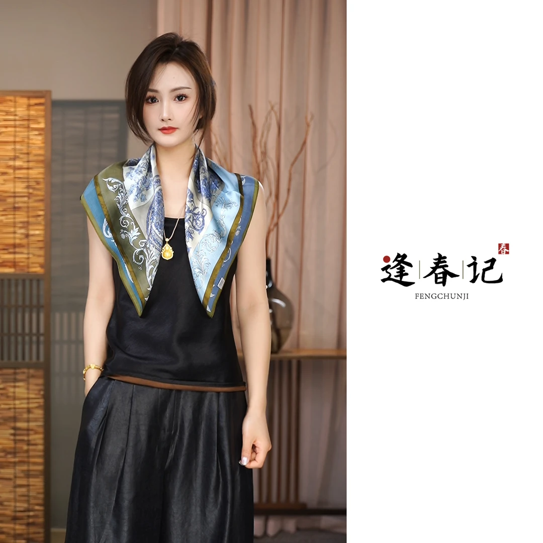 『南屏晚钟』国风桑蚕丝新中式印花真丝女士丝巾百搭时尚