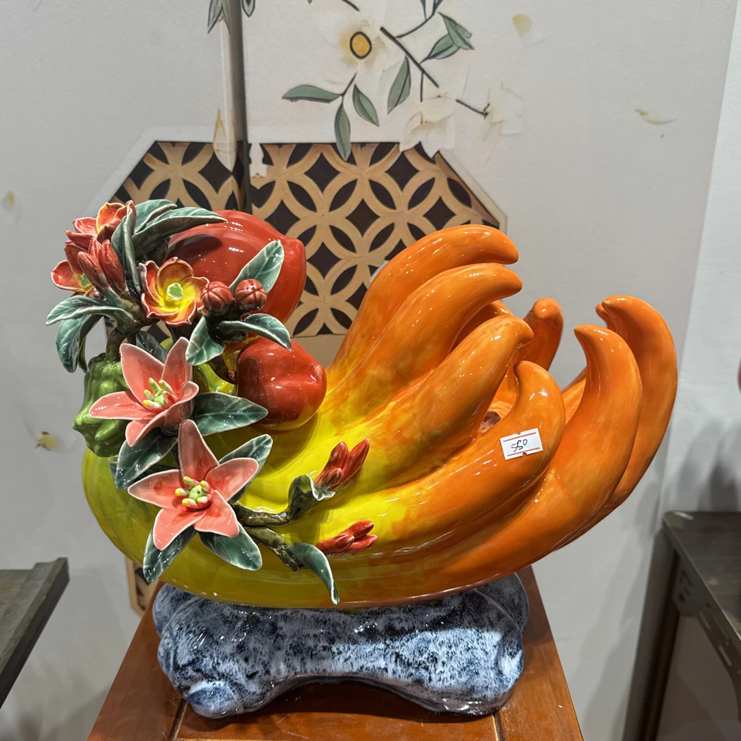 家居客厅办公室创意36长33高佛手寿桃带底座石湾陶瓷家居摆件中式