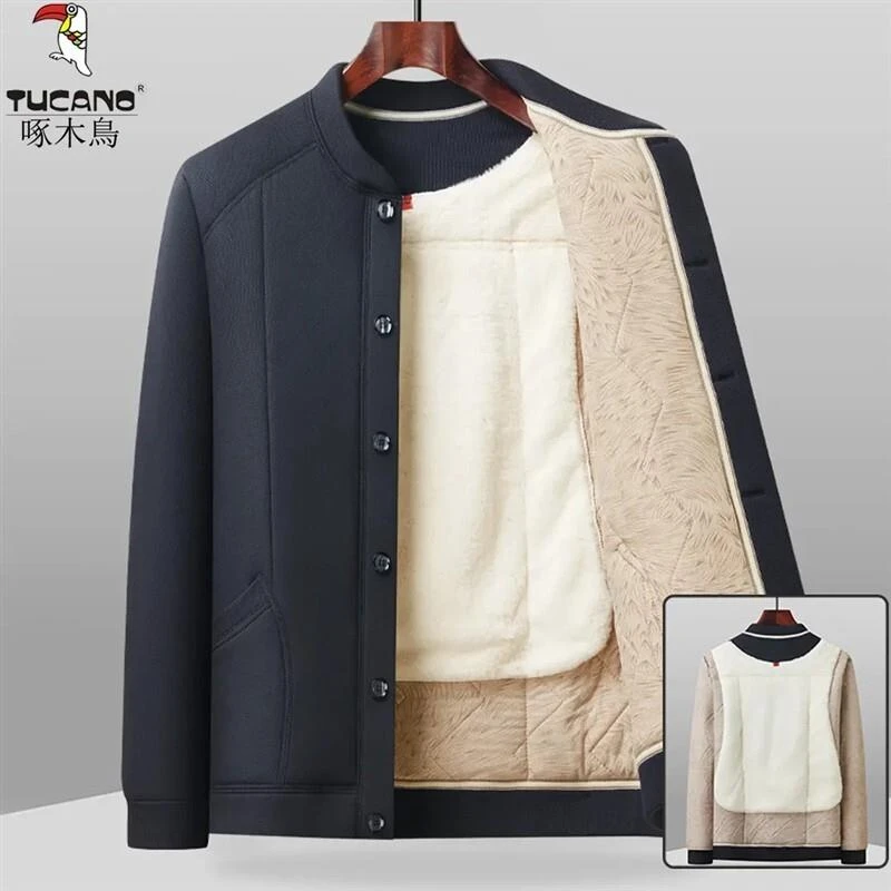 啄木鸟爸爸装中老年男装60-70岁棉衣冬装加绒加厚棉服棉袄羊羔绒