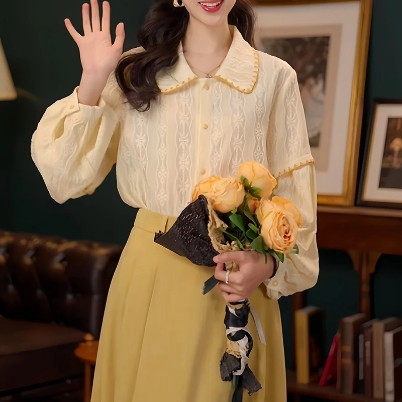 2025早秋季新款欧若风法式小众高级感衬衣简约时尚百搭女上衣