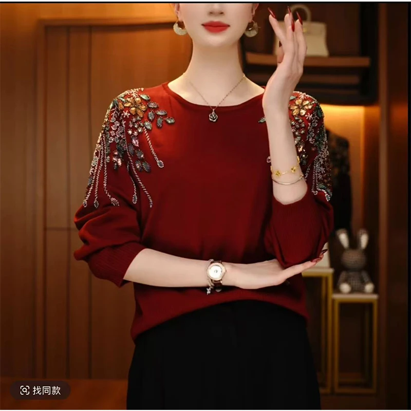 秋冬女时尚抗起球长袖保暖衫毛针织衫宽松减龄气质高级感上衣