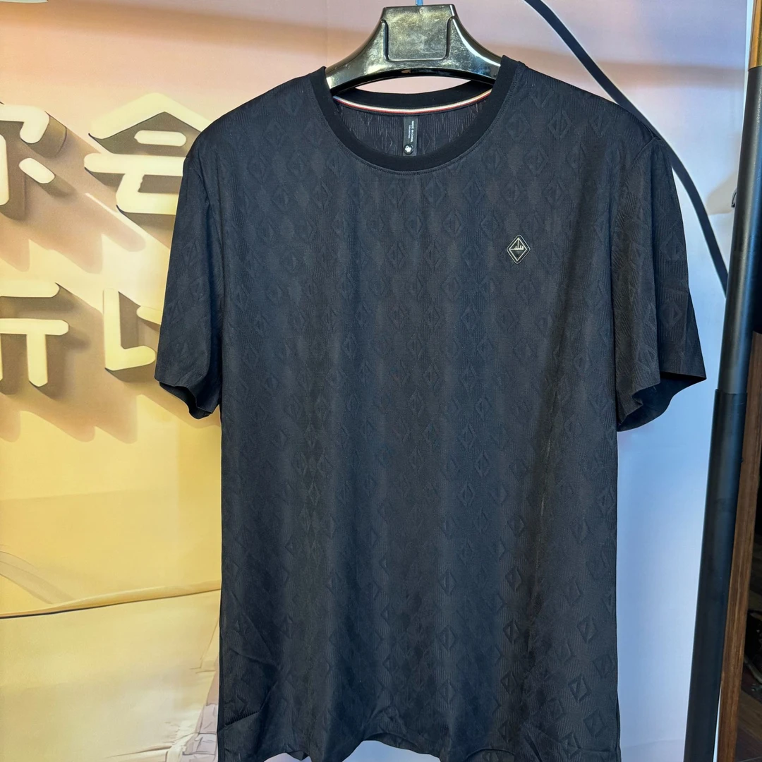 潮男冰丝时尚短袖（004 印花黑短 菱形标）