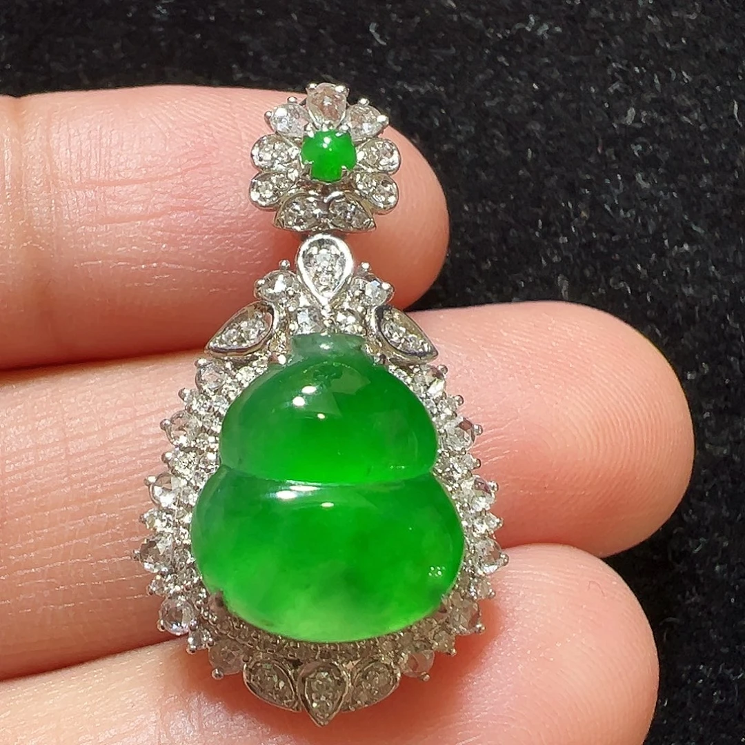 翡翠18K金镶嵌吊坠(不含链)