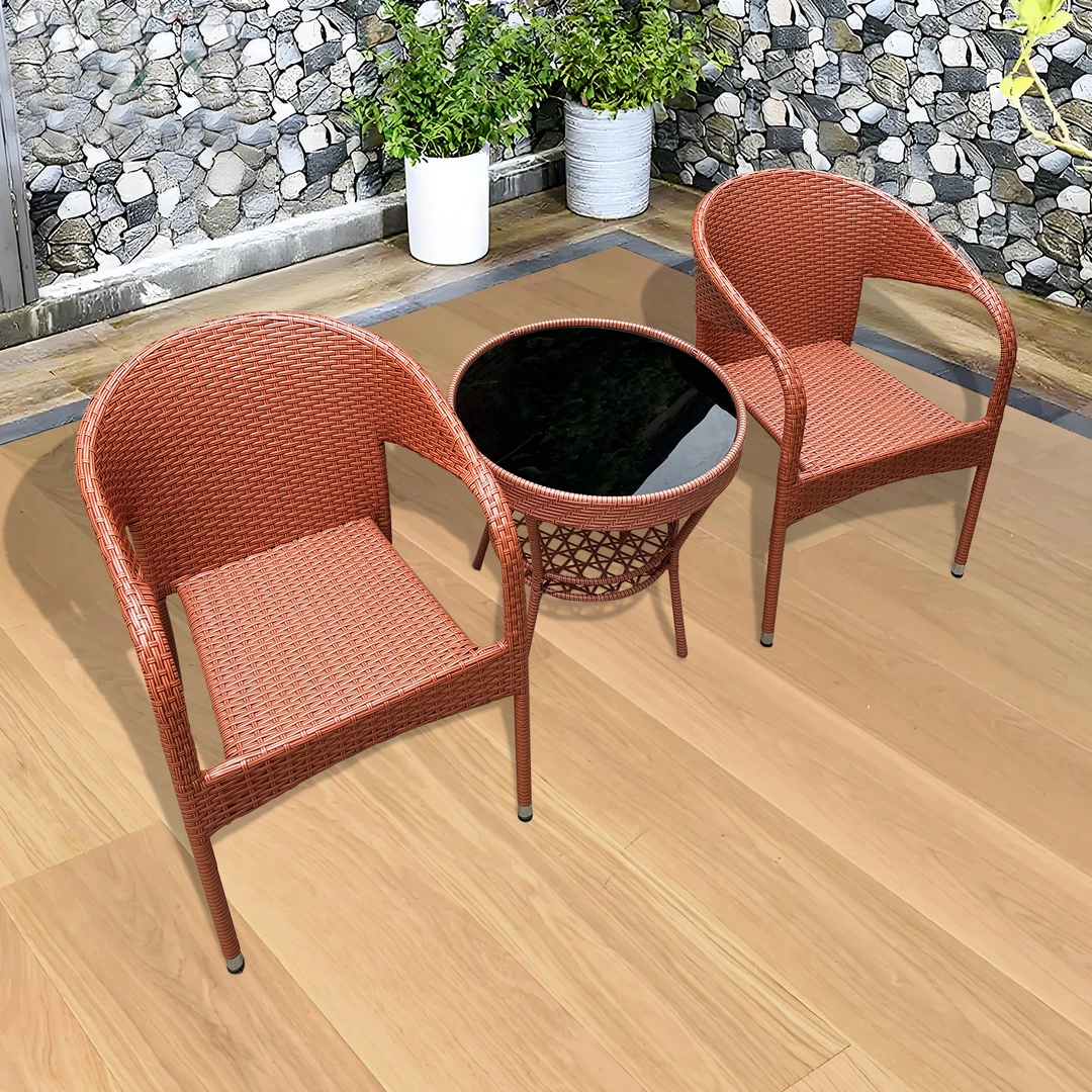 下午茶套藤椅三件套装别墅庭院防水防腐藤桌椅组合仿古色田院休闲