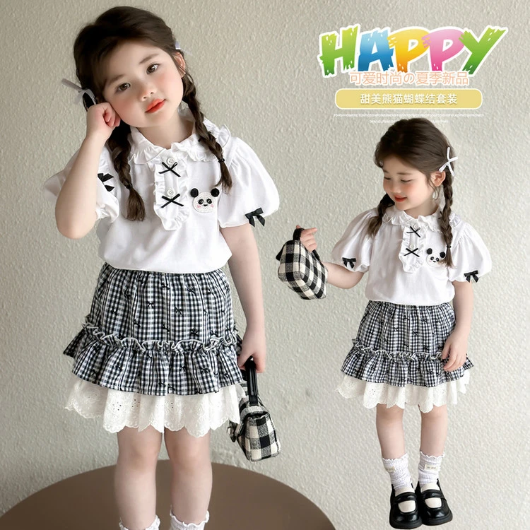 女童洋气学院风夏季薄款短裙套装女宝宝2025新款时髦夏日两件套潮