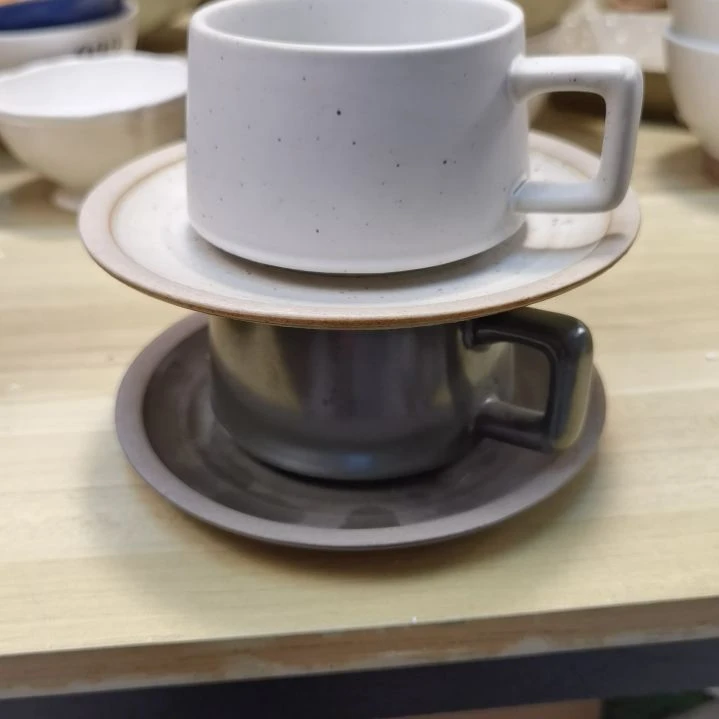 瓷片微瑕粗陶咖啡杯两套一组