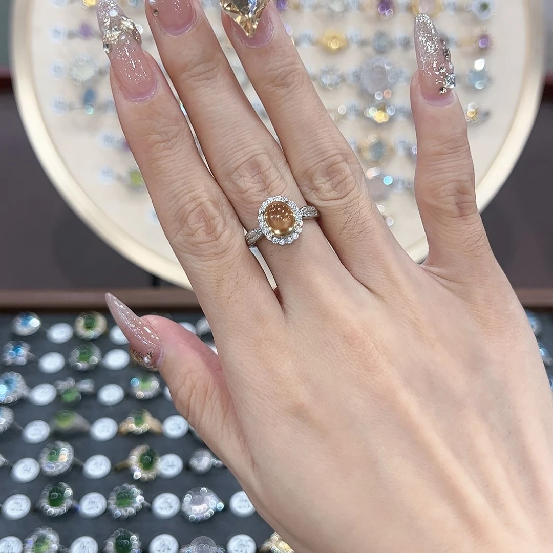 蛇纹石玉戒指银S925镶嵌