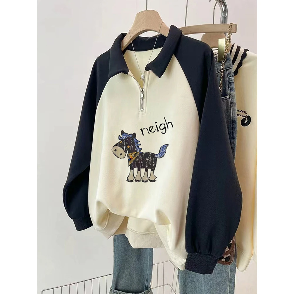 胖妹妹200斤大码设计感半拉链polo领卫衣女秋冬宽松休闲加绒上衣