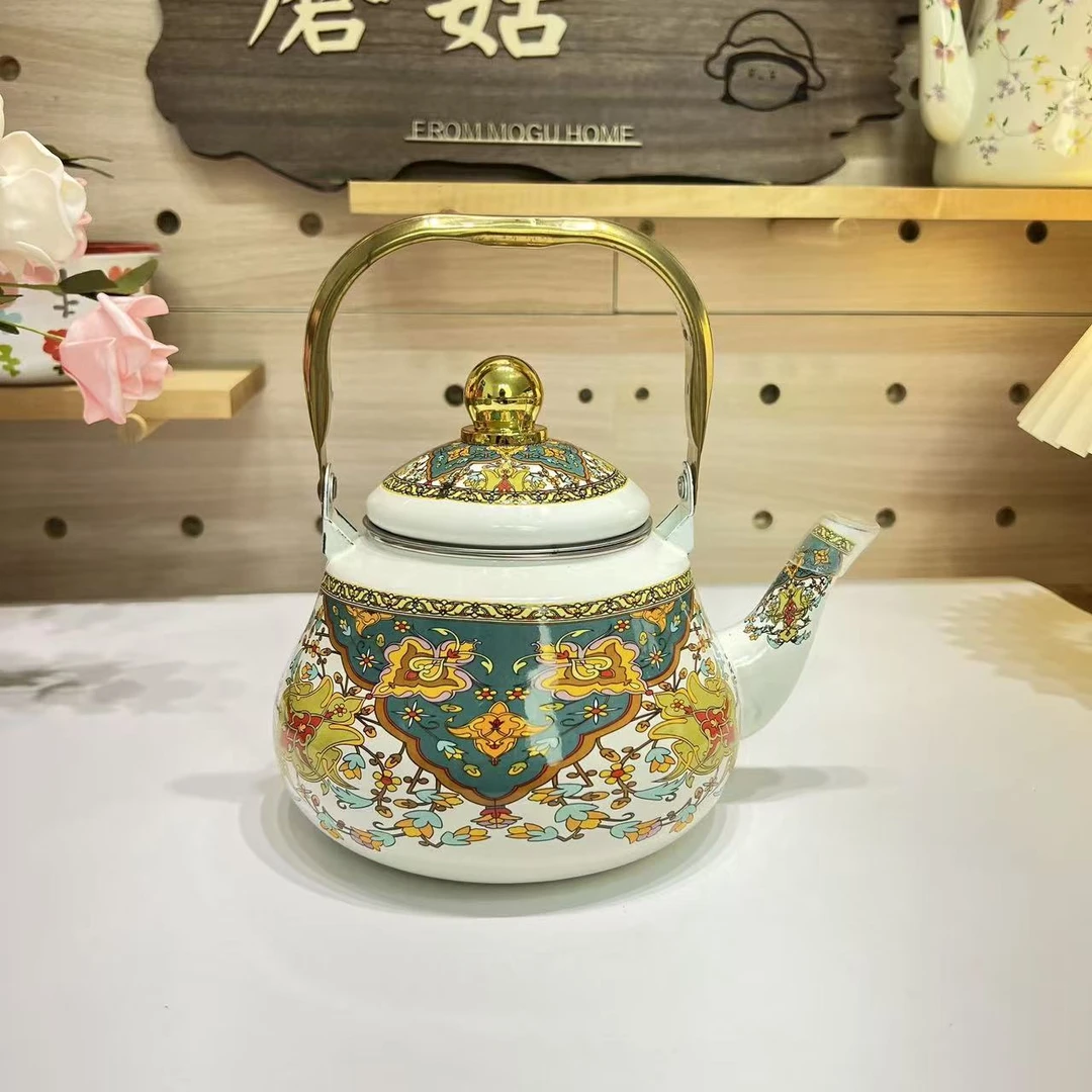1.5L梨形搪瓷水壶 花茶壶 珐琅彩搪瓷水壶