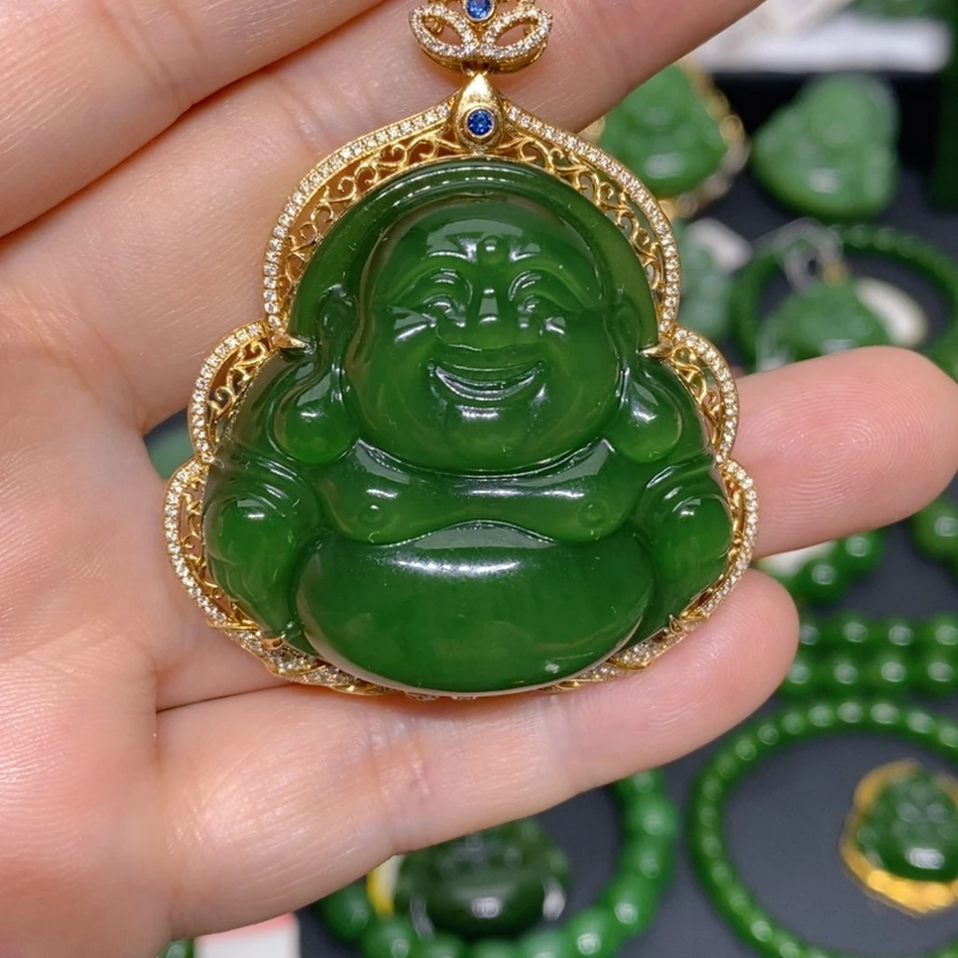 和田玉（碧玉）18K金镶嵌颈饰