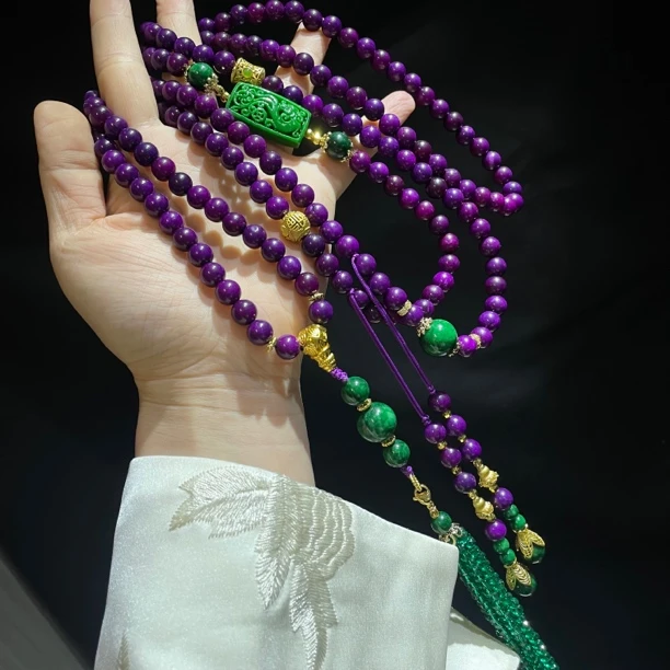 铜合金石英石项链 新中式斜挎链国风项链紫色斜挎链时尚款